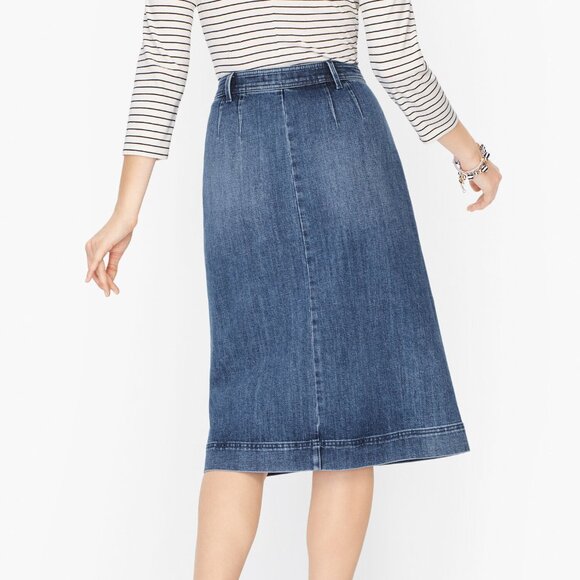 Talbots Stretch Denim Button Down A-line Midi Skirt Size 8P EUC - Picture 2 of 11